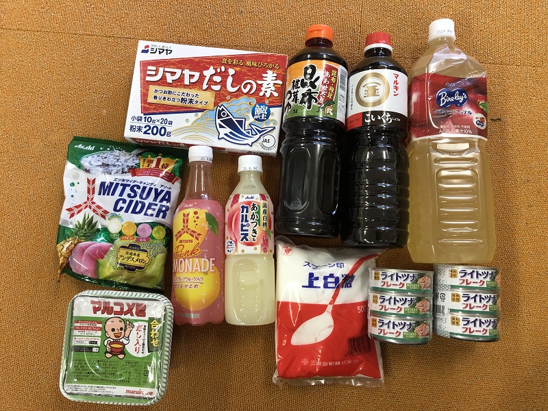 7月のご支援品 7/3しょうゆ、めんつゆ等
