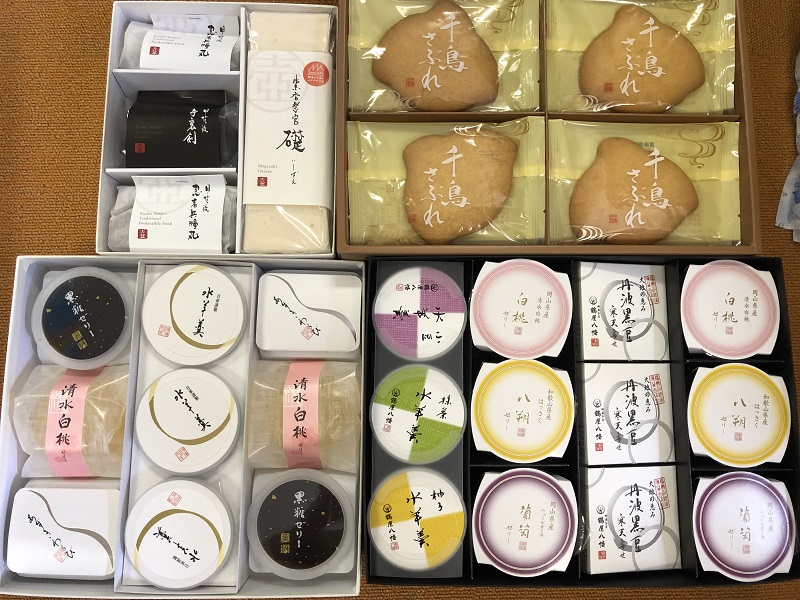 7月のご支援品 7/27お菓子、ゼリー、水ようかん