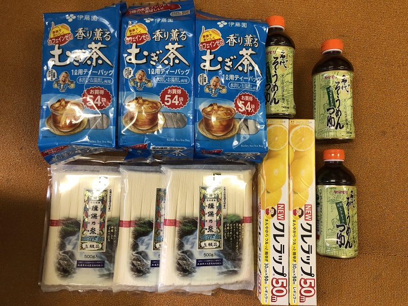 8月のご支援品 8/11お茶、そうめん等